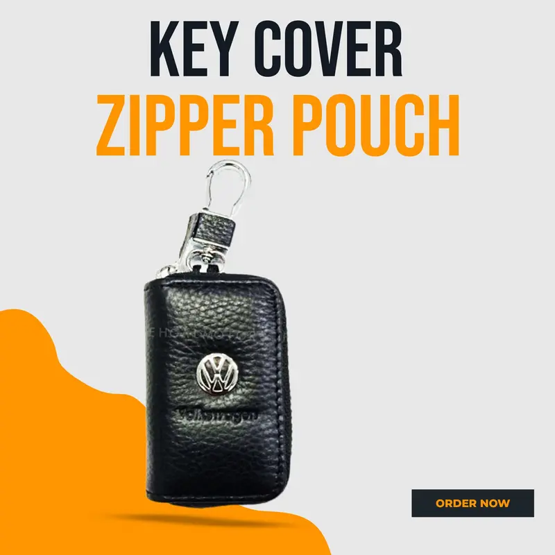 Volkswagen Matte Leather Key Cover Pouch Black With Keychain Ring 1