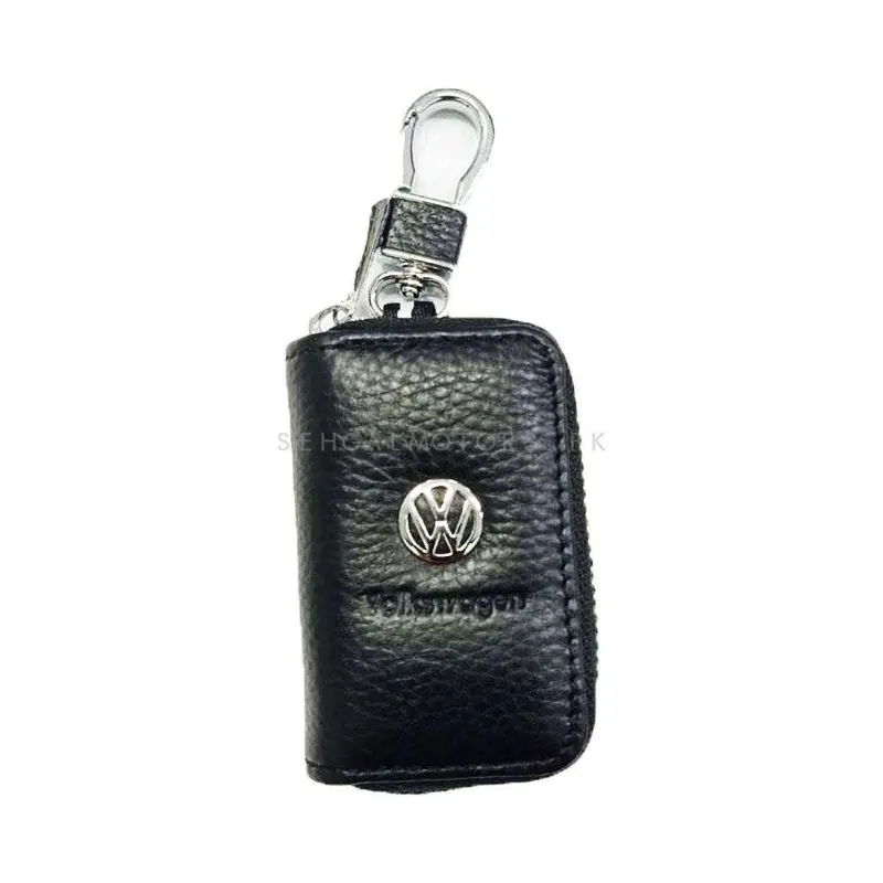 Volkswagen Matte Leather Key Cover Pouch Black With Keychain Ring 2