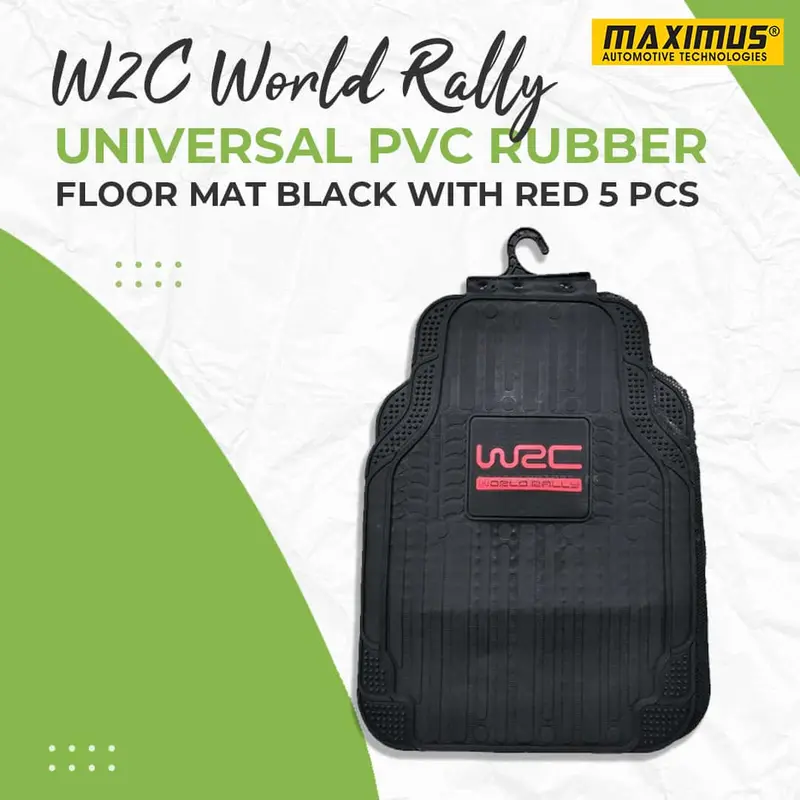 W2c World Rally Universal Pvc Rubber Floor Mat 5 Pcs - Black With Red Mix Design - Foot Mat For Car 1