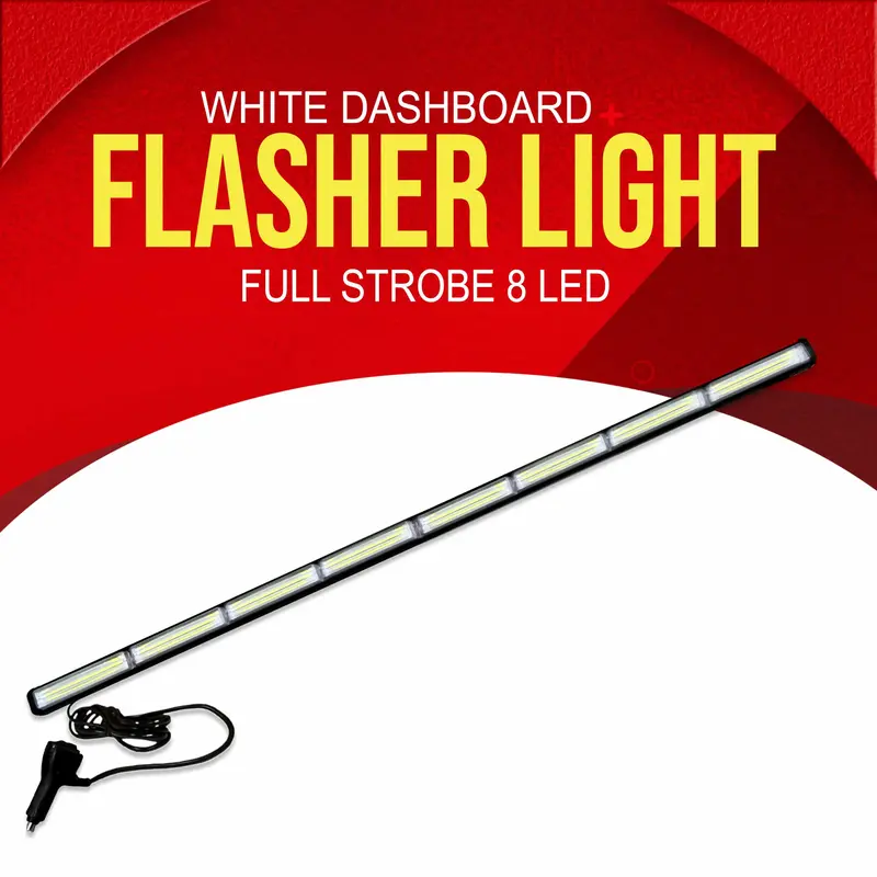 White Dashboard Full Strobe Flasher Light 8 Led 1