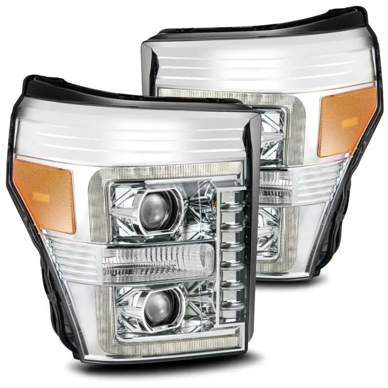 Alpharex 11-16 Ford F-350 Sd Luxx Led Proj Headlights Plank Style Chrm W/Activ Light/Seq Signal/Drl 1