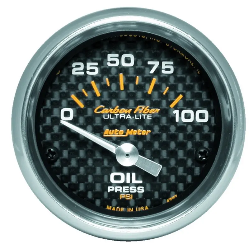 Autometer Carbon Fiber Electronic Oil Pressure Gauge – 52Mm, 0–100 Psi 1