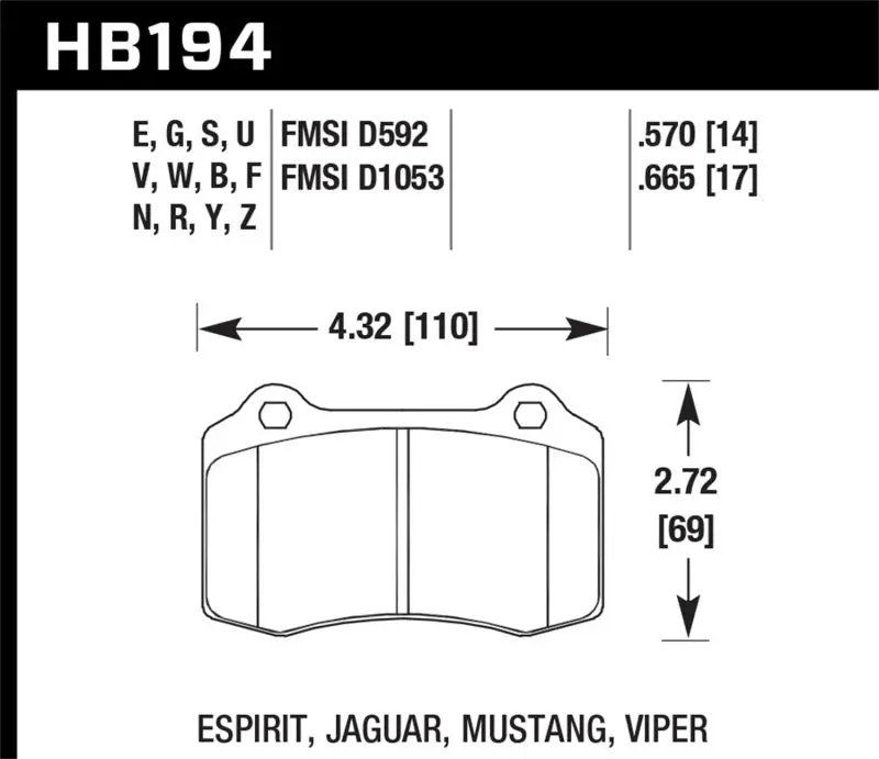 Hawk 00-02 Dodge Viper 8.0L Acr Oe Incl.Clips Pins Front Er-1 Brake Pads 1