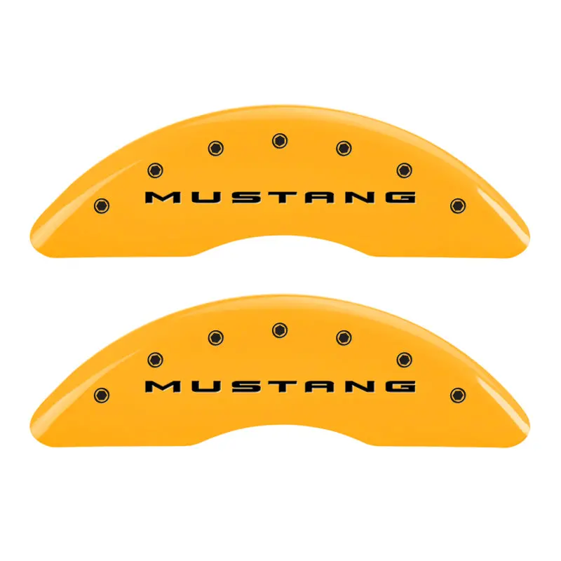 Mgp Engraved 4-Piston Caliper Covers – Front & Rear For 2015 Mustang Gt, Yellow Finish With Black Chrome Accents 2