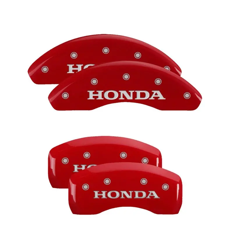 Mgp Engraved Caliper Covers For Honda — Front & Rear Pair, Red Finish With Silver Chrome Detailing 1