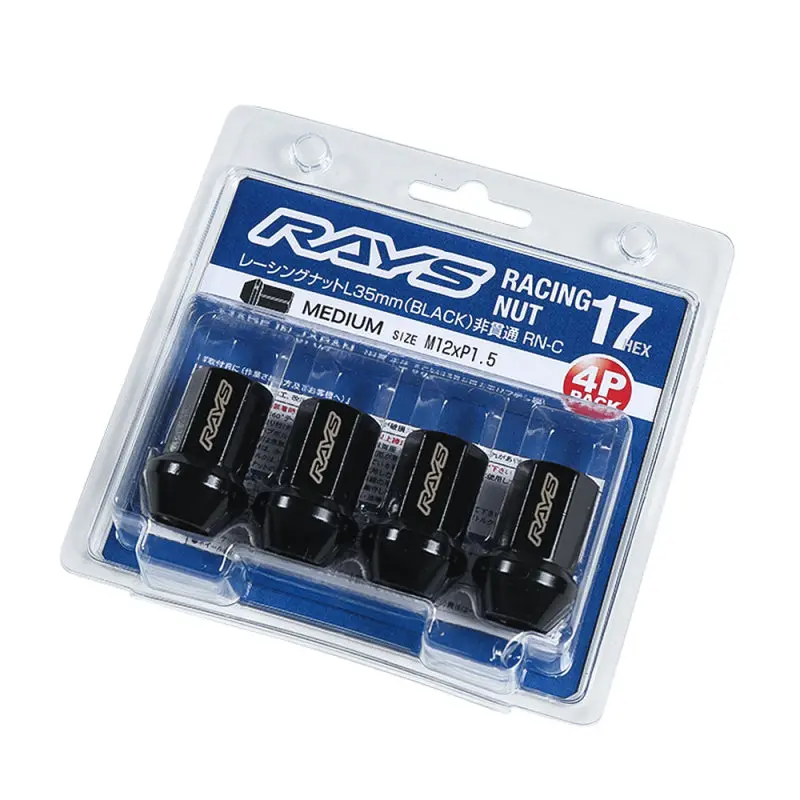 Rays Hex Racing Lug Nut Set – 12X1.25Mm, Black Anodized, Includes 4 Nuts 1
