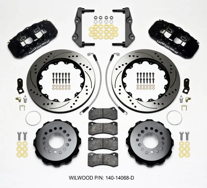 Wilwood Aero4 Rear Brake Kit – 14.25-Inch Drilled Rotors With Lines, Compatible With 2014+ Dodge Challenger 1