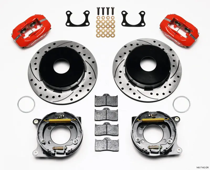 Wilwood Forged Dynalite Parking Brake Kit — Red Drilled Rotor, Big Ford 2.36-Inch Offset, Currie Blank 1